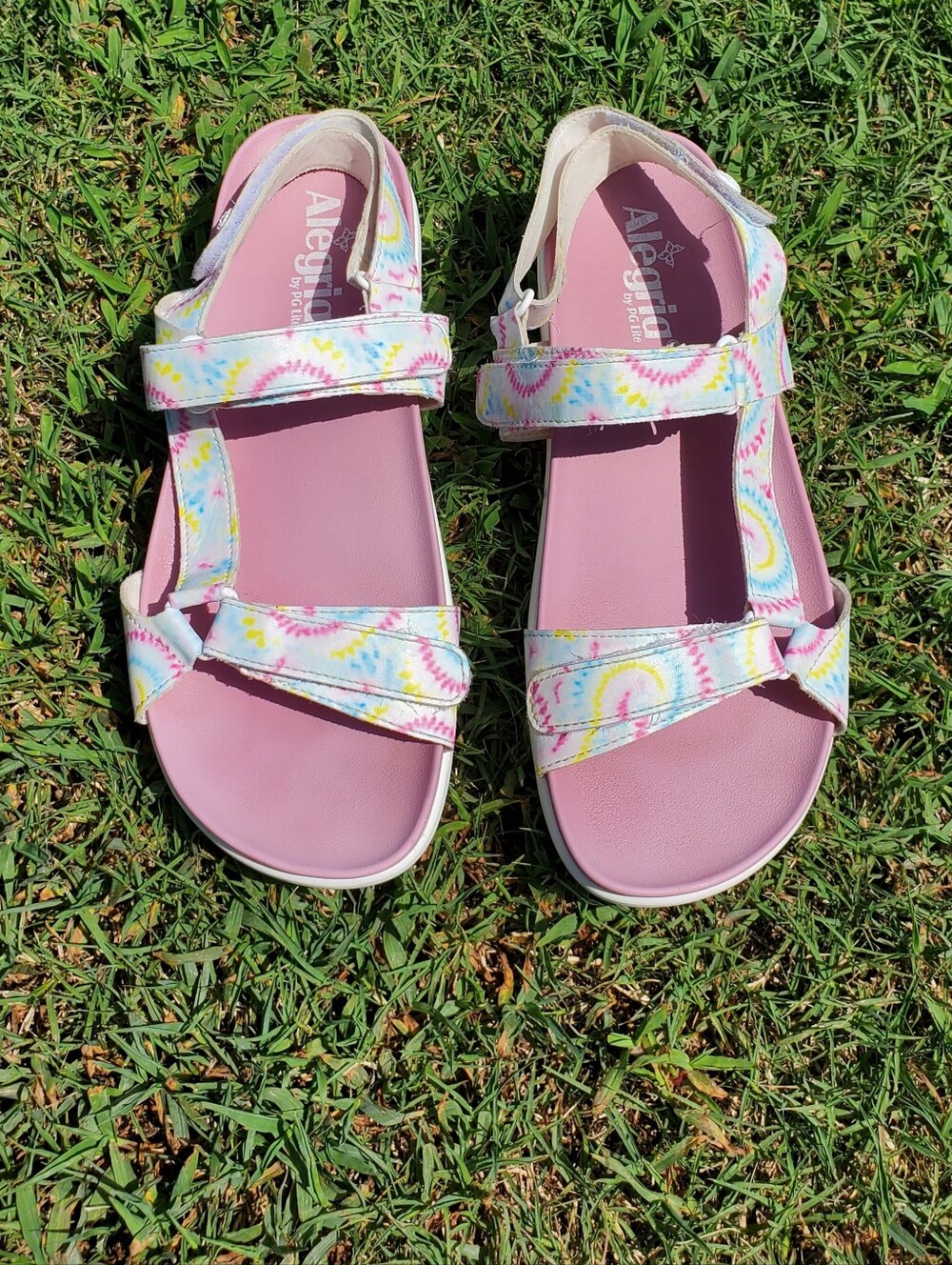 Alegria Henna "Blast Off" Soft Sandals Rainbow Tie-Dye Comfort Strappy Size 39